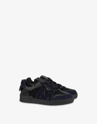 Baskets en mesh, cuir de veau et daim