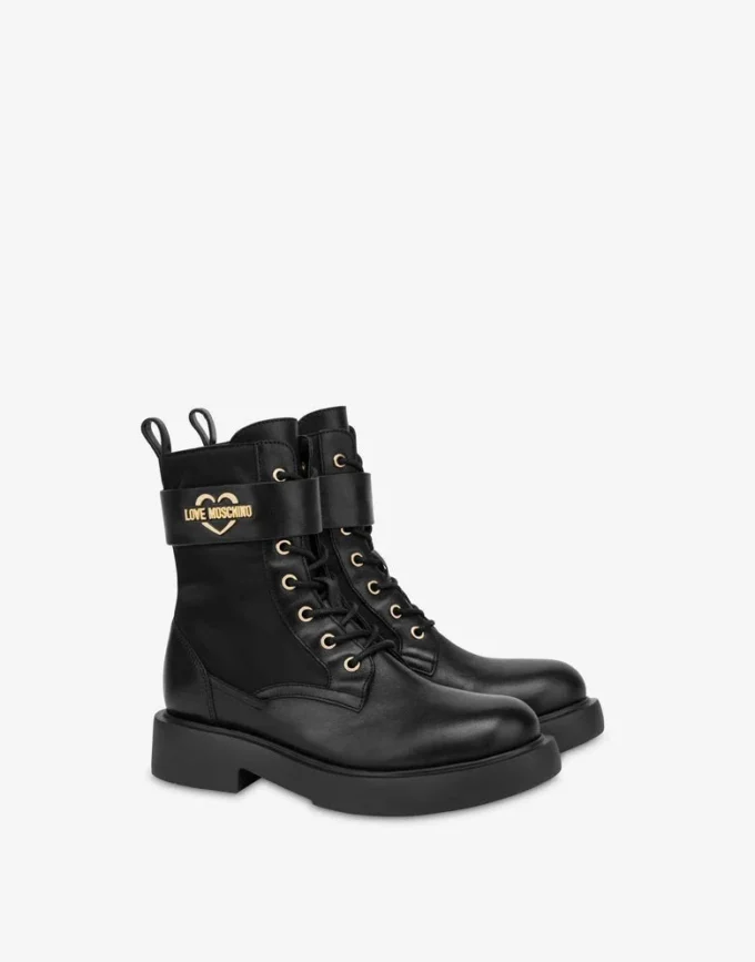 Bottines en cuir de veau et nylon Bottines en cuir de veau et nylon
