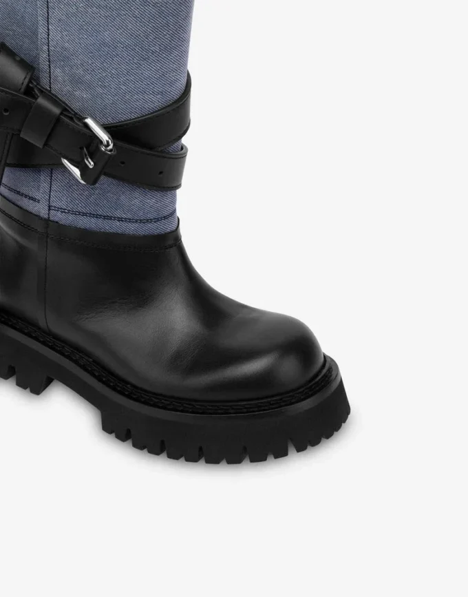 Bottines en denim et cuir de veau Bottines en denim et cuir de veau