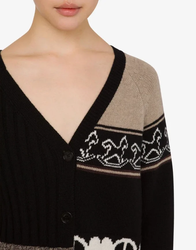 Cardigan en laine mélangée intarsia Cardigan en laine mélangée intarsia