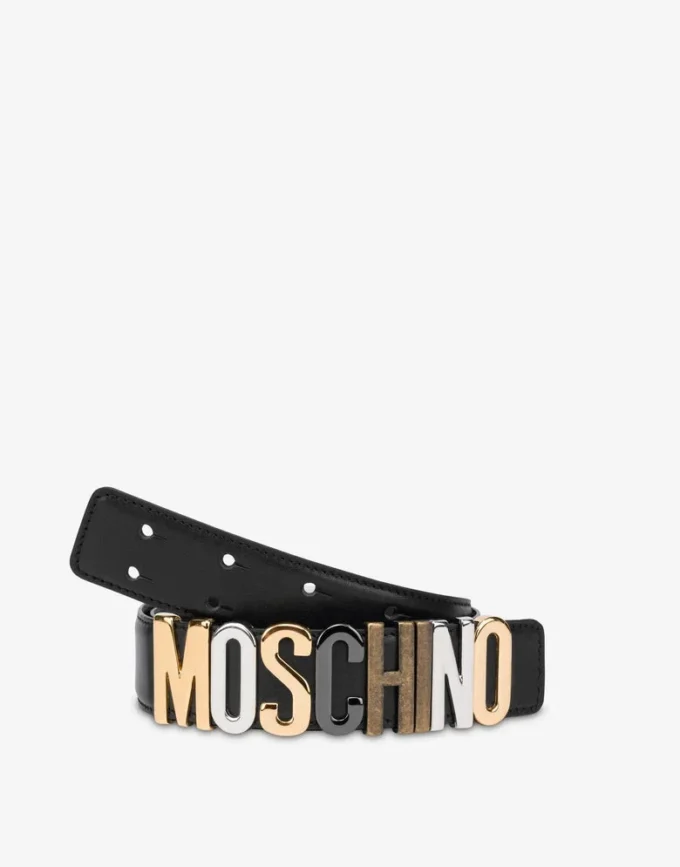 Ceinture en cuir de veau avec logo Lettering mixte