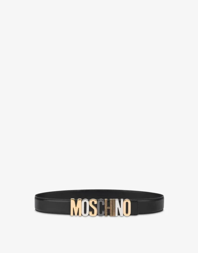 Ceinture en cuir de veau avec logo lettré mixte