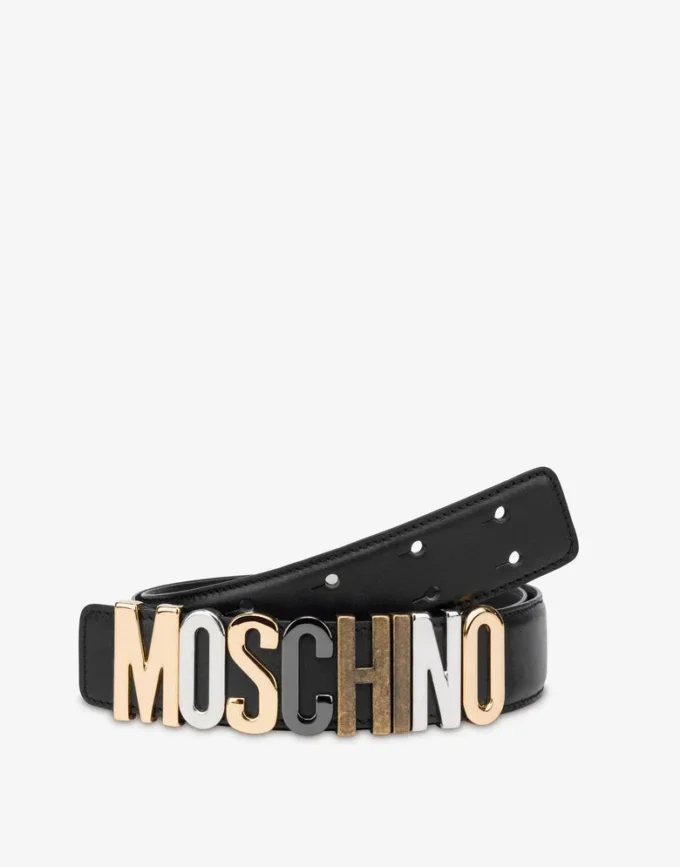 Ceinture en cuir de veau avec logo lettré mixte