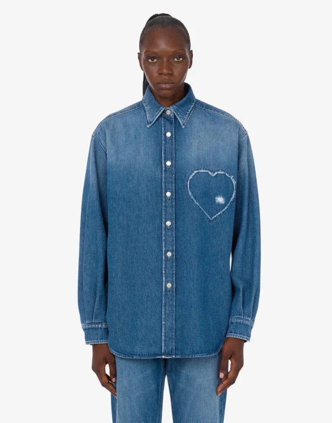 Chemise en denim de coton bleu