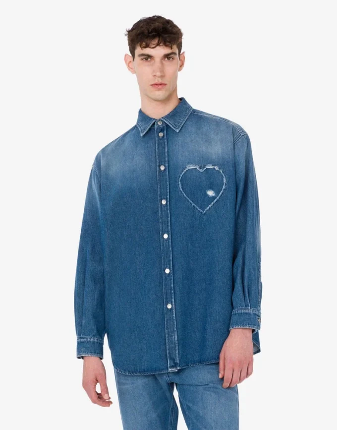 Chemise en denim de coton bleu Chemise en denim de coton bleu
