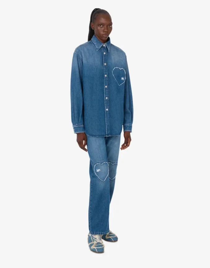 Chemise en denim de coton bleu