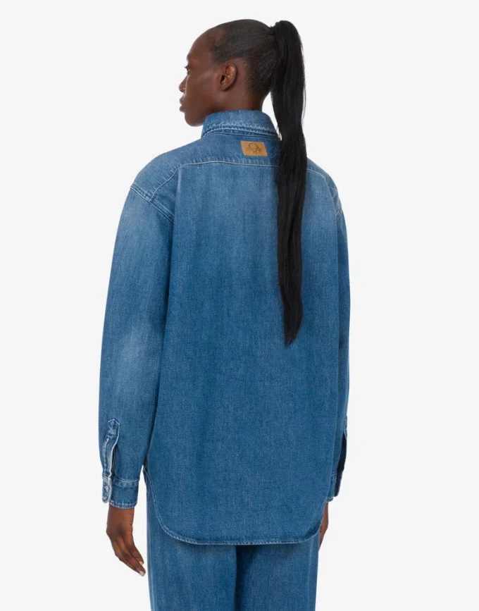 Chemise en denim de coton bleu