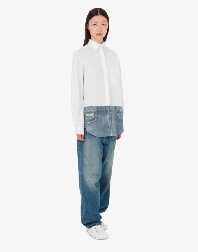 Chemise en popeline de coton stretch imprimée Chemise en popeline de coton stretch imprimée