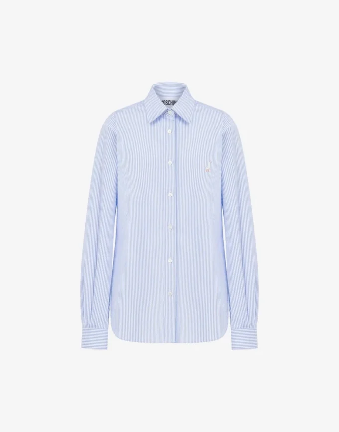 Chemise en popeline rayée Broderie oie