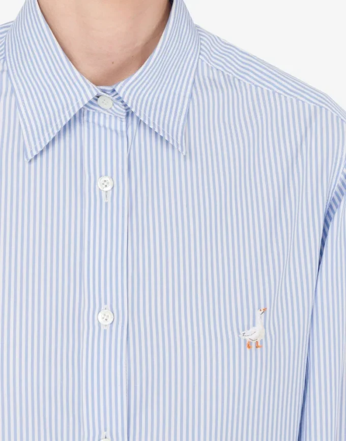 Chemise en popeline rayée Broderie oie