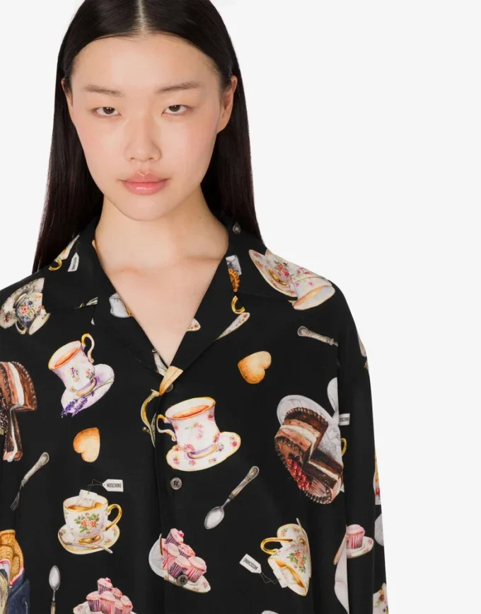 Chemise en satin de soie imprimé Chemise en satin de soie imprimé