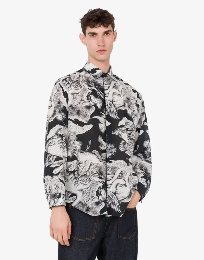 Chemise légère en popeline de coton avec imprimé oie Chemise légère en popeline de coton avec imprimé oie