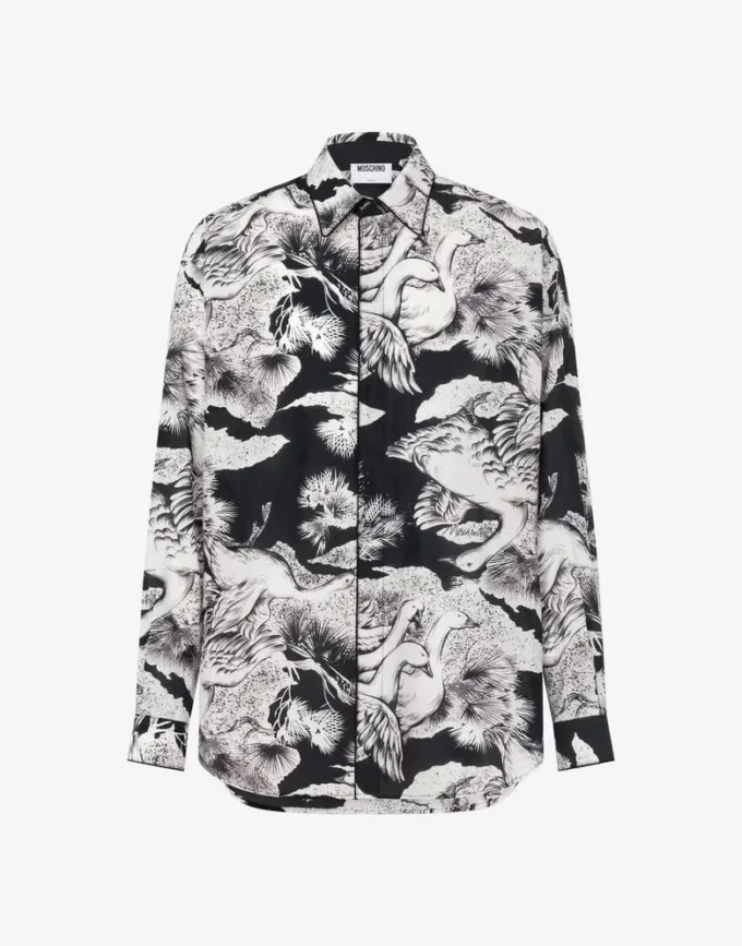 Chemise légère en popeline de coton avec imprimé oie Chemise légère en popeline de coton avec imprimé oie