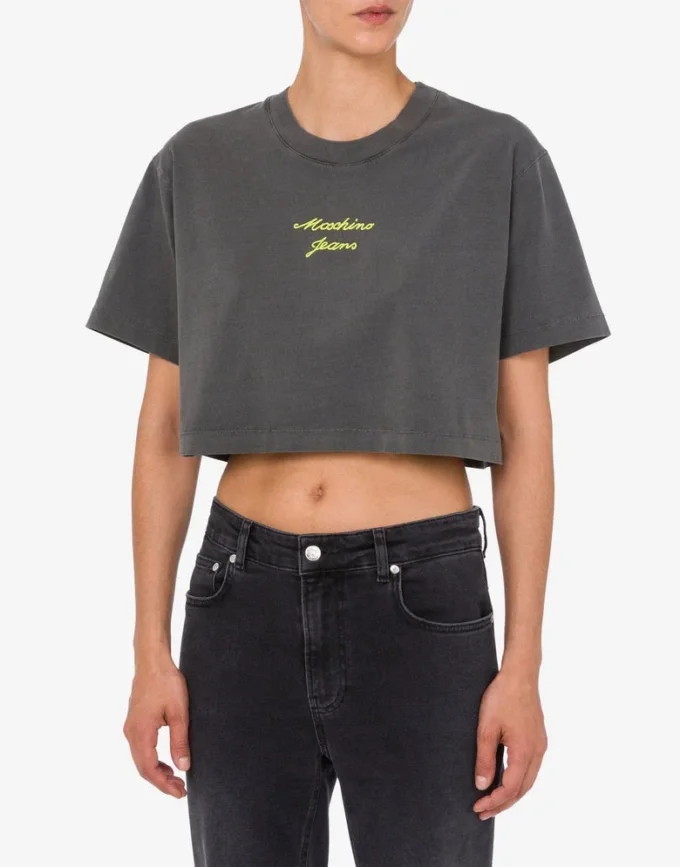 Crop top en jersey de coton brodé Crop top en jersey de coton brodé