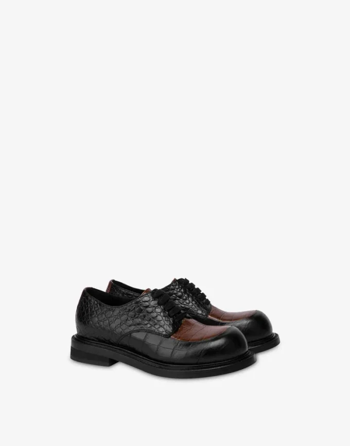 Derby bicolore en cuir de veau brossé