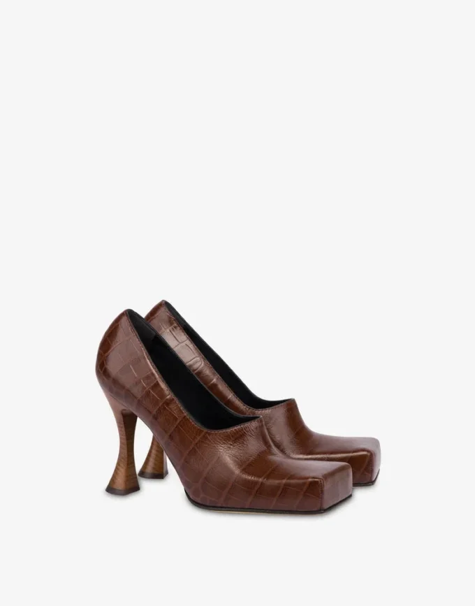 Escarpins en cuir de veau imprimé crocodile