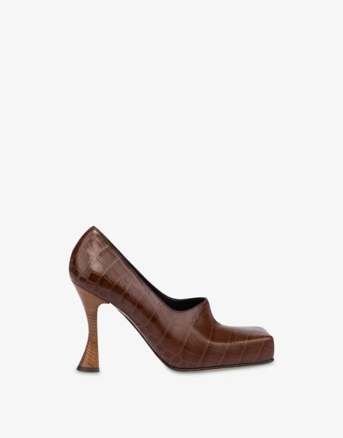 Escarpins en cuir de veau imprimé crocodile