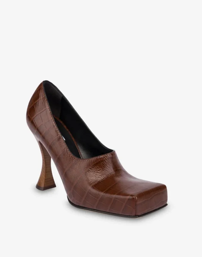 Escarpins en cuir de veau imprimé crocodile