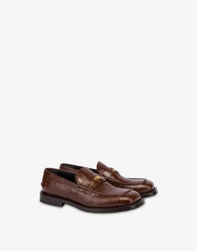 Mocassins en cuir de veau imprimé croco Mocassins en cuir de veau imprimé croco