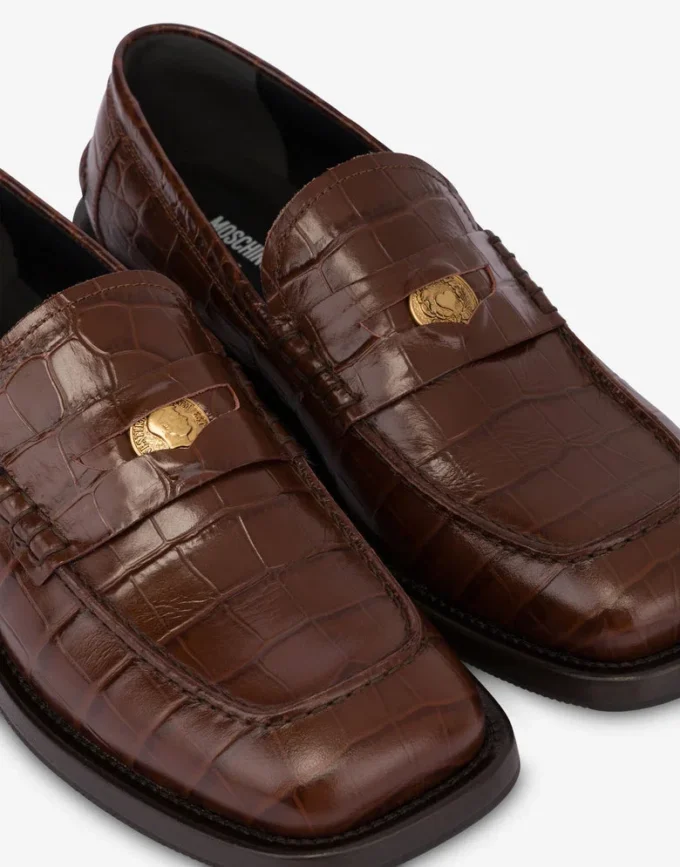 Mocassins en cuir de veau imprimé croco Mocassins en cuir de veau imprimé croco