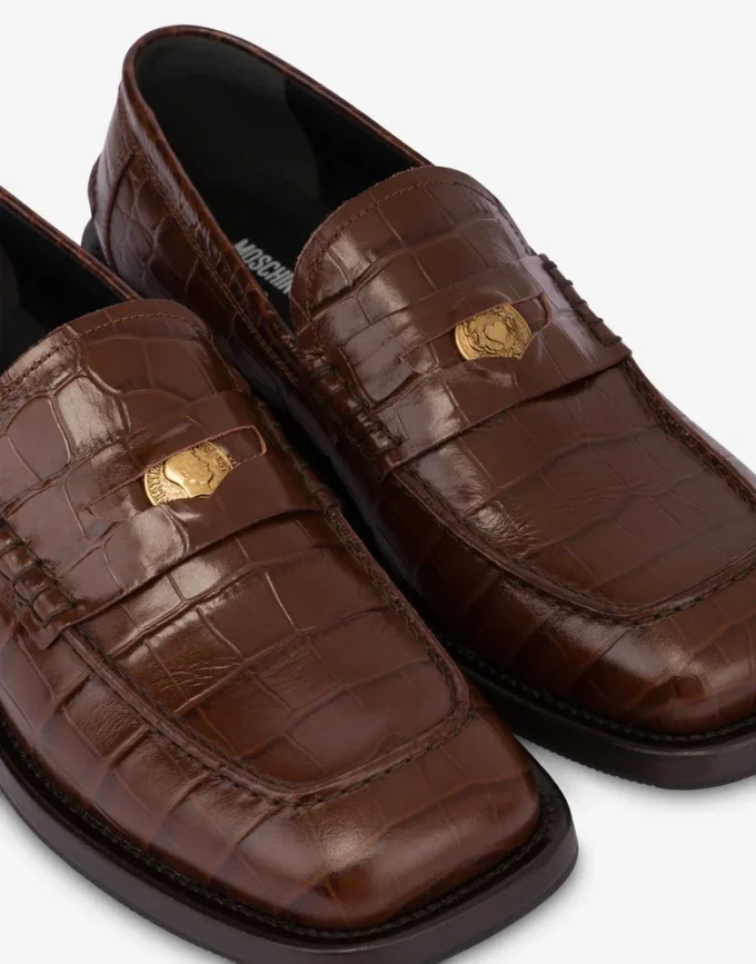 Mocassins en cuir de veau imprimé noix de coco