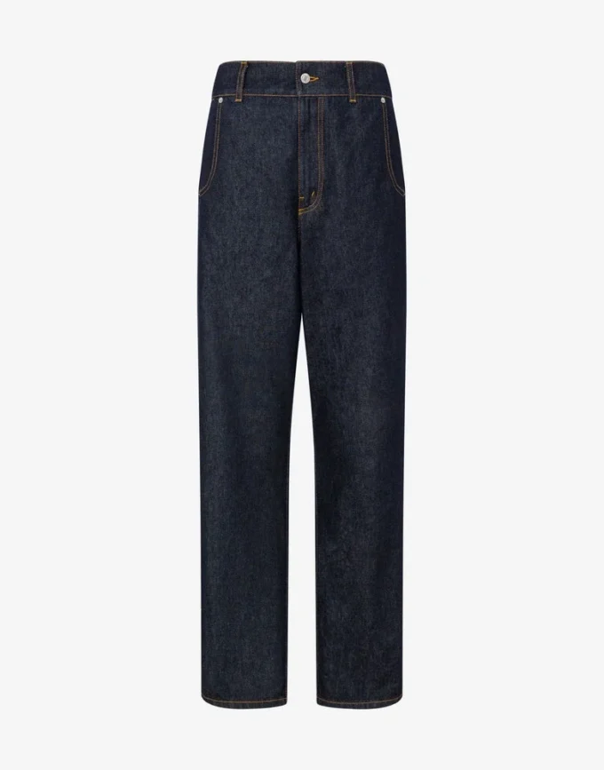 Pantalon en denim bleu Patch couronne de laurier Pantalon en denim bleu Patch couronne de laurier