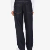 Pantalon en denim bleu Patch couronne de laurier Pantalon en denim bleu Patch couronne de laurier