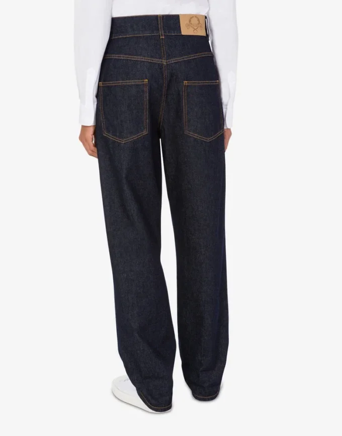 Pantalon en denim bleu Patch couronne de laurier Pantalon en denim bleu Patch couronne de laurier