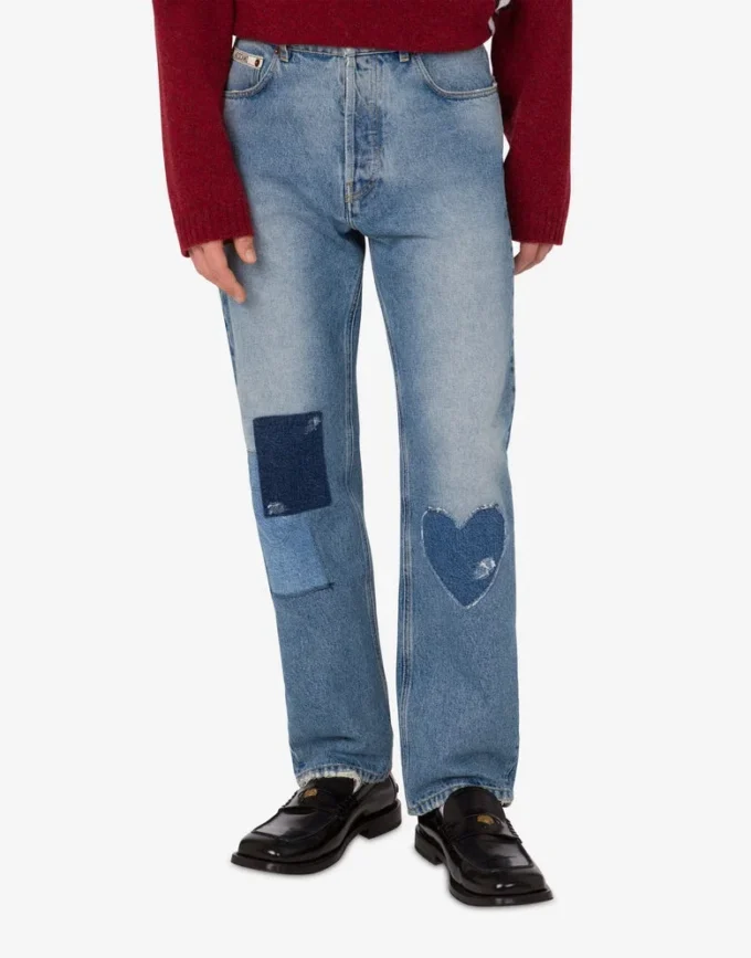 Pantalon en denim de coton patchwork