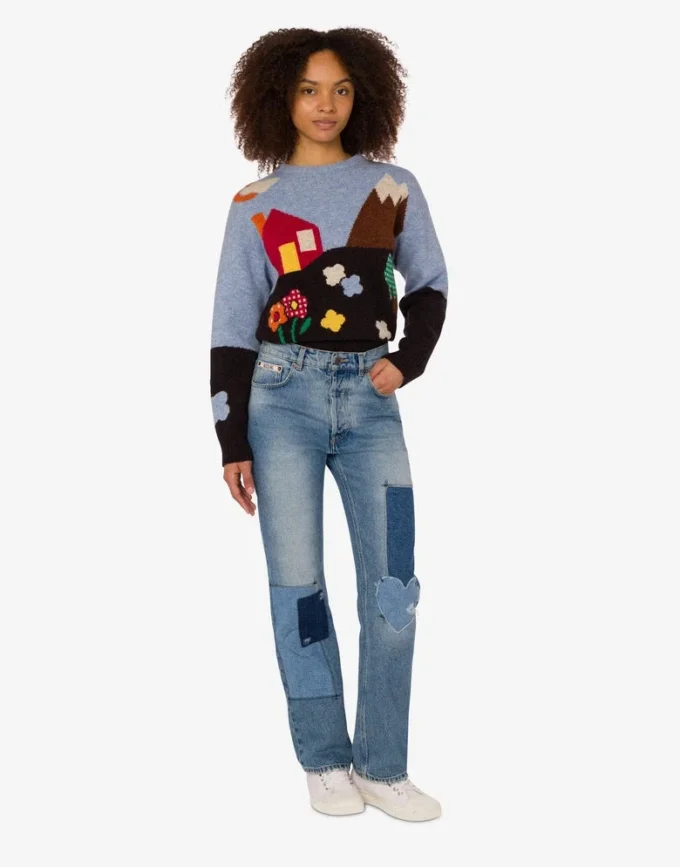Pantalon en denim patchwork