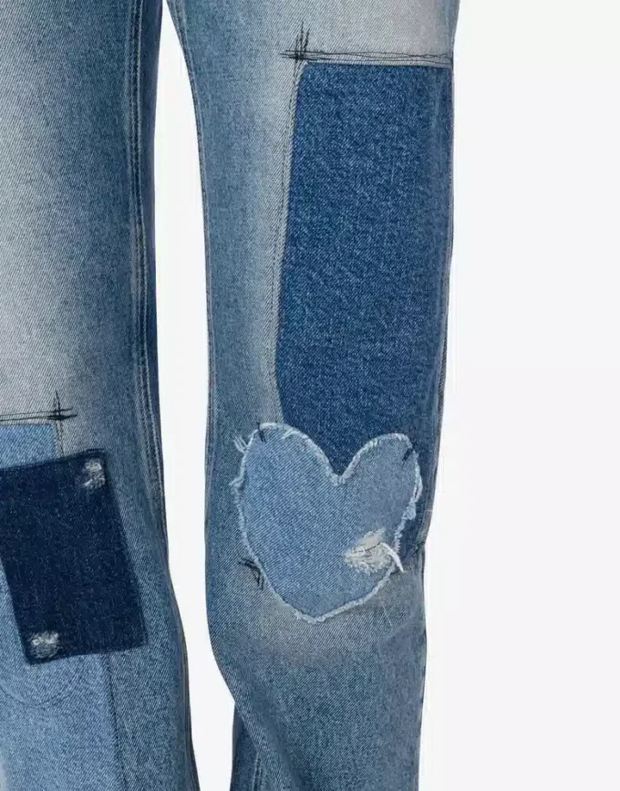 Pantalon en denim patchwork