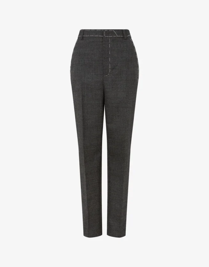 Pantalon en toile de laine brodé