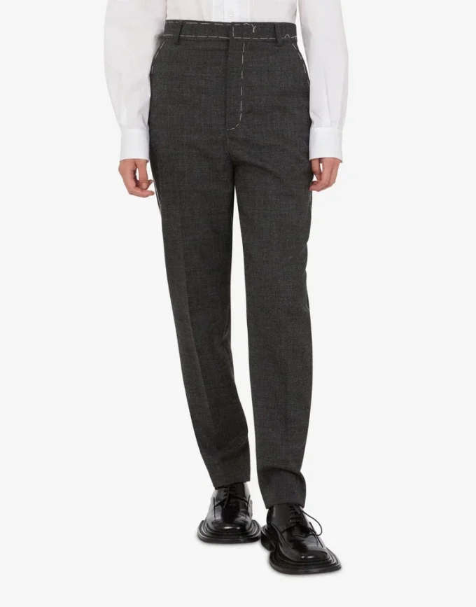 Pantalon en toile de laine brodé