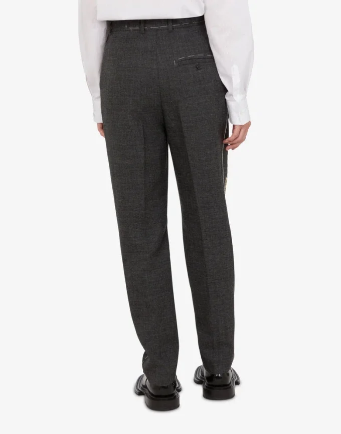 Pantalon en toile de laine brodé