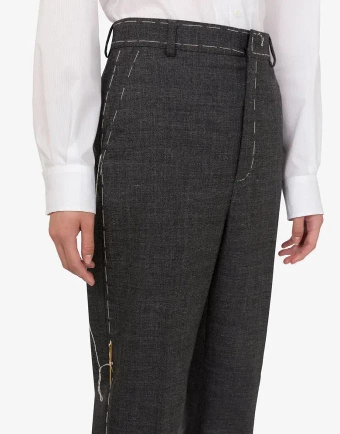 Pantalon en toile de laine brodé