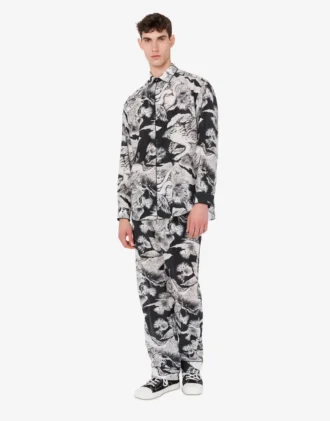 Pantalon léger en popeline de coton avec imprimé oie