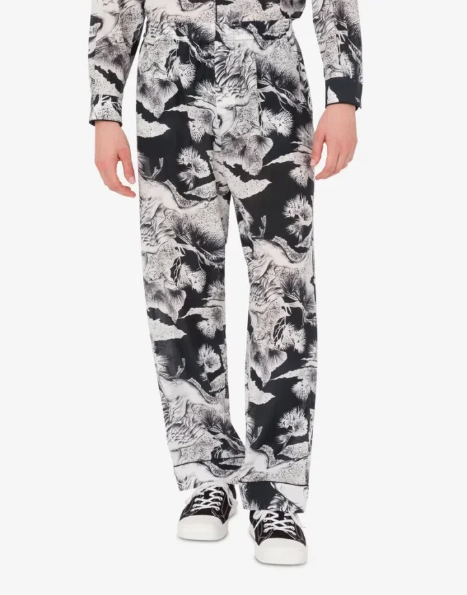 Pantalon léger en popeline de coton avec imprimé oie Pantalon léger en popeline de coton avec imprimé oie