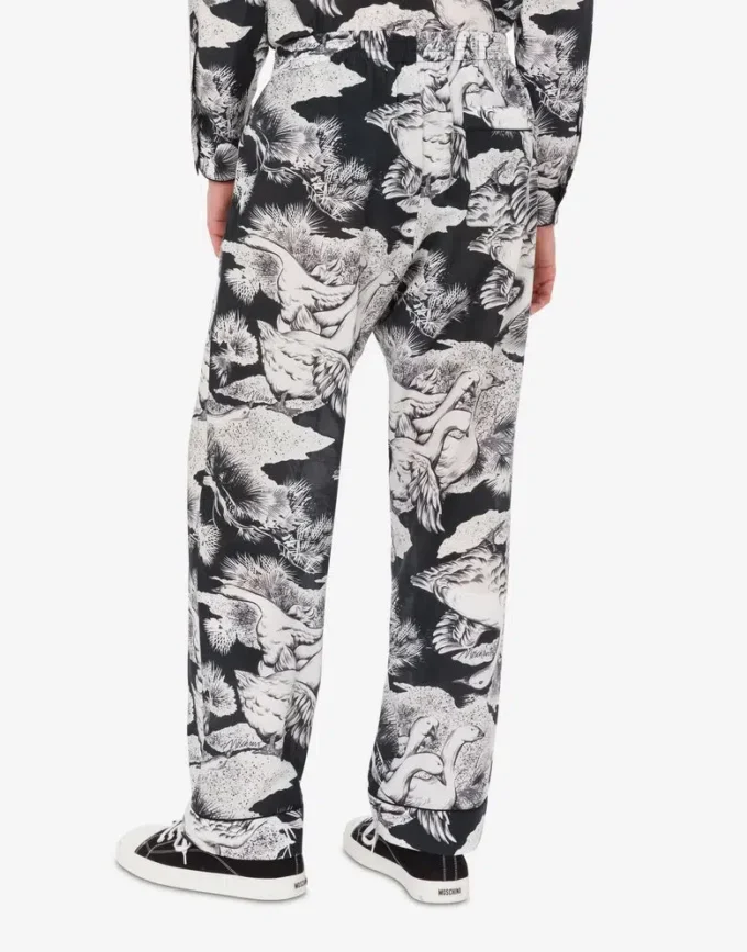 Pantalon léger en popeline de coton avec imprimé oie Pantalon léger en popeline de coton avec imprimé oie