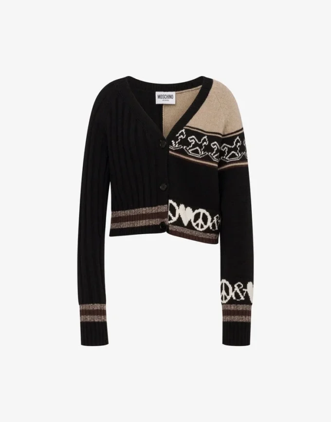 Cardigan en laine mélangée intarsia Cardigan en laine mélangée intarsia