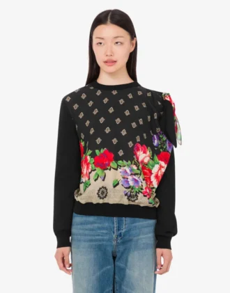 Pull imprimé en pur coton et soie mélangée