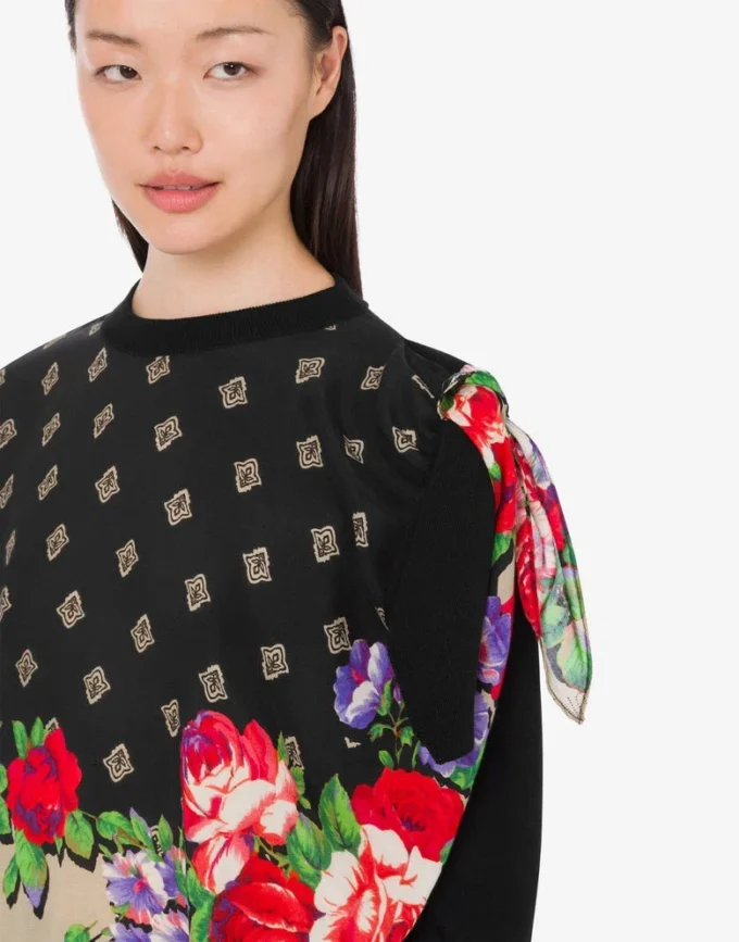 Pull imprimé en pur coton et soie mélangée Pull imprimé en pur coton et soie mélangée