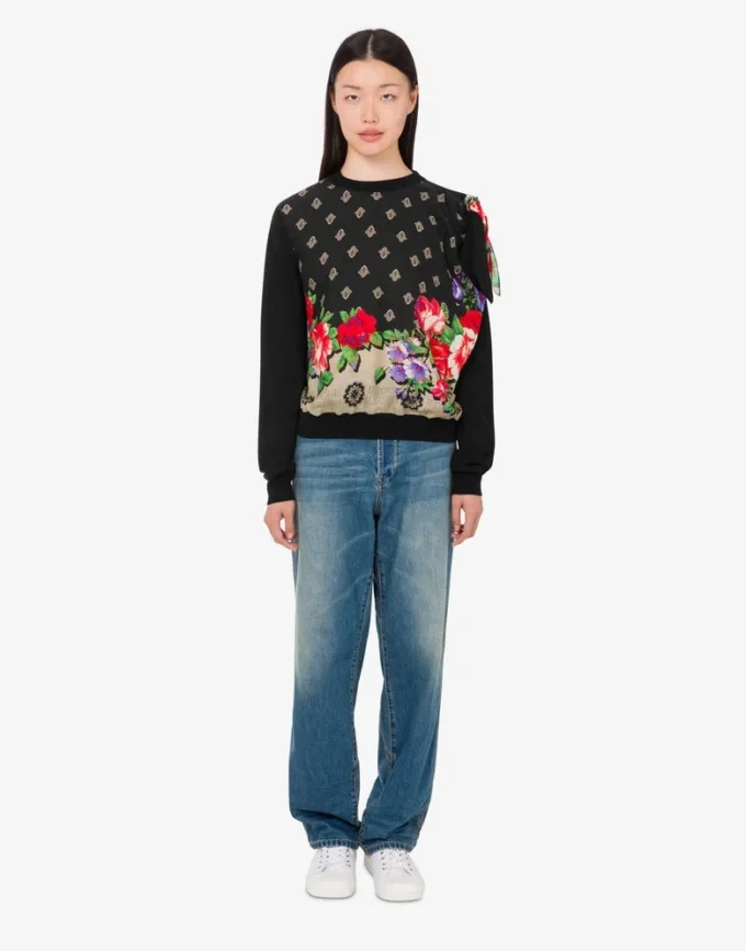 Pull imprimé en pur coton et soie mélangée Pull imprimé en pur coton et soie mélangée