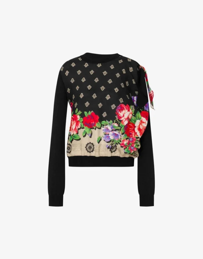 Pull imprimé en pur coton et soie mélangée Pull imprimé en pur coton et soie mélangée