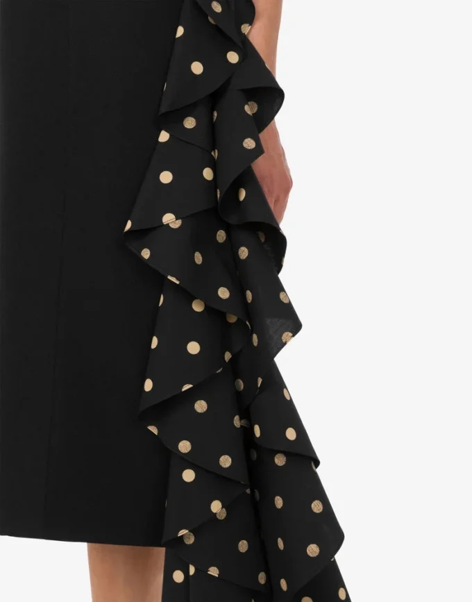 Robe en laine mélangée à pois en diagonale