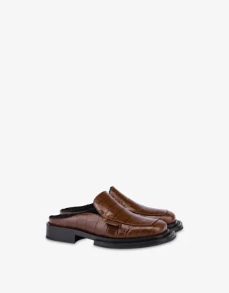 Sabots en cuir de veau imprimé crocodile