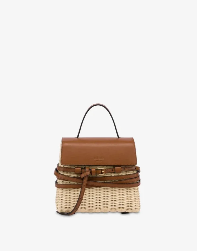Sac Moschino Tie Me en rotin Petit