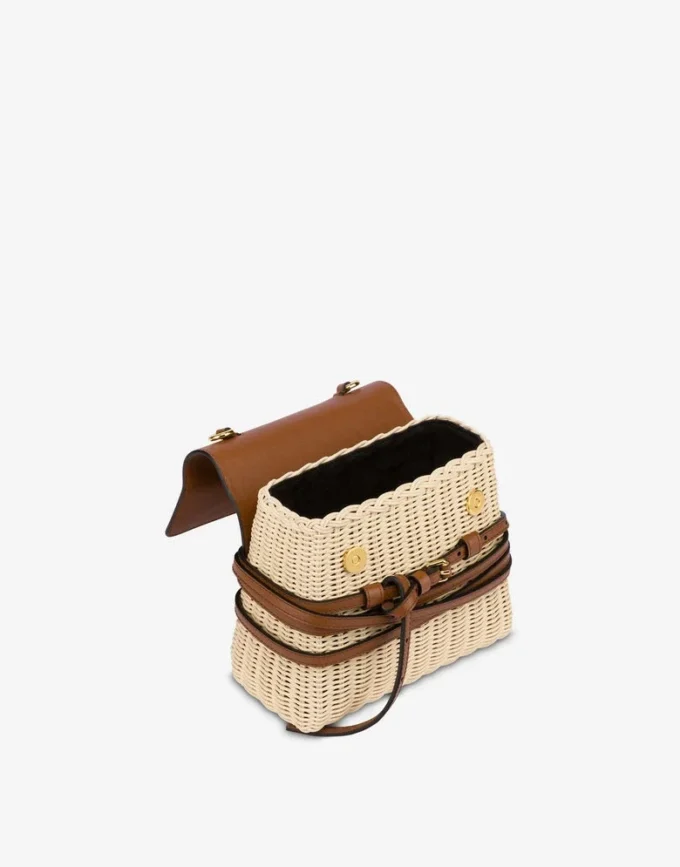 Sac Moschino Tie Me en rotin Petit