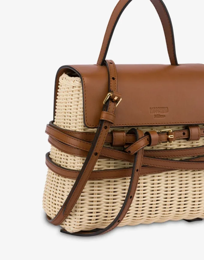 Sac Moschino Tie Me en rotin Petit