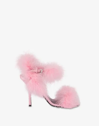 Sandales en satin avec plumes