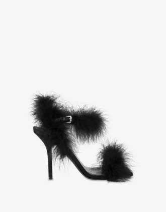 Sandales en satin avec plumes